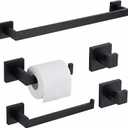 5 Piece Bathroom Hardware Set Matte Black, SUS304 Stainless Steel Towel Bar Set, Modern Square Accessories with 16 Inch Rack Toilet Paper Holder Robe Hooks (Matte Black)