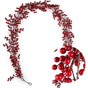 RECUTMS Red Berry Garland Christmas Decoration 5.9Ft Holiday Garland Artificial Berry Garlands with Bendable Stems Christmas Fireplace Decoration Banister(Red Berry)