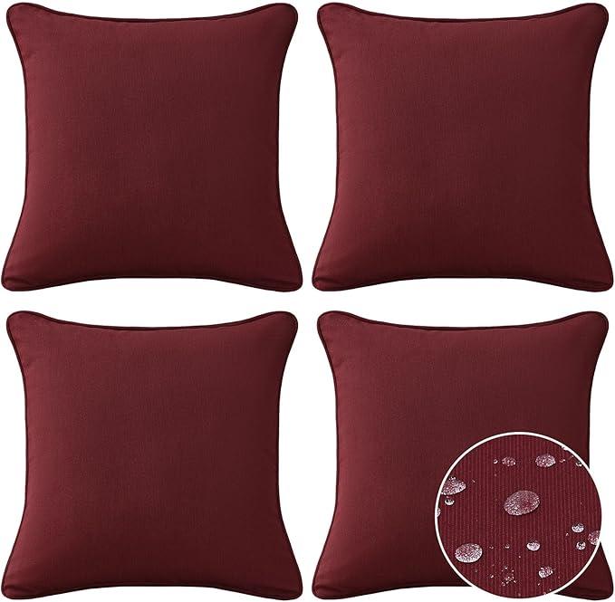 Sunbrella Decorative Outdoor Water Repellent Throw Pillows with Inserts, Set of 4, 18" x18" Pillows for Patio, Backyard, Bed, Couch, and Patio Furniture, Spectrum Ruby