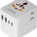 TESSAN Universal Power Adapter, International Travel Adapter with Extra 2 Prong AC Outlet, 4 USB Ports (2 USB C), Worldwide Plug Adaptor for US to Europe Italy UK Australia Ireland (Type C G A I)
