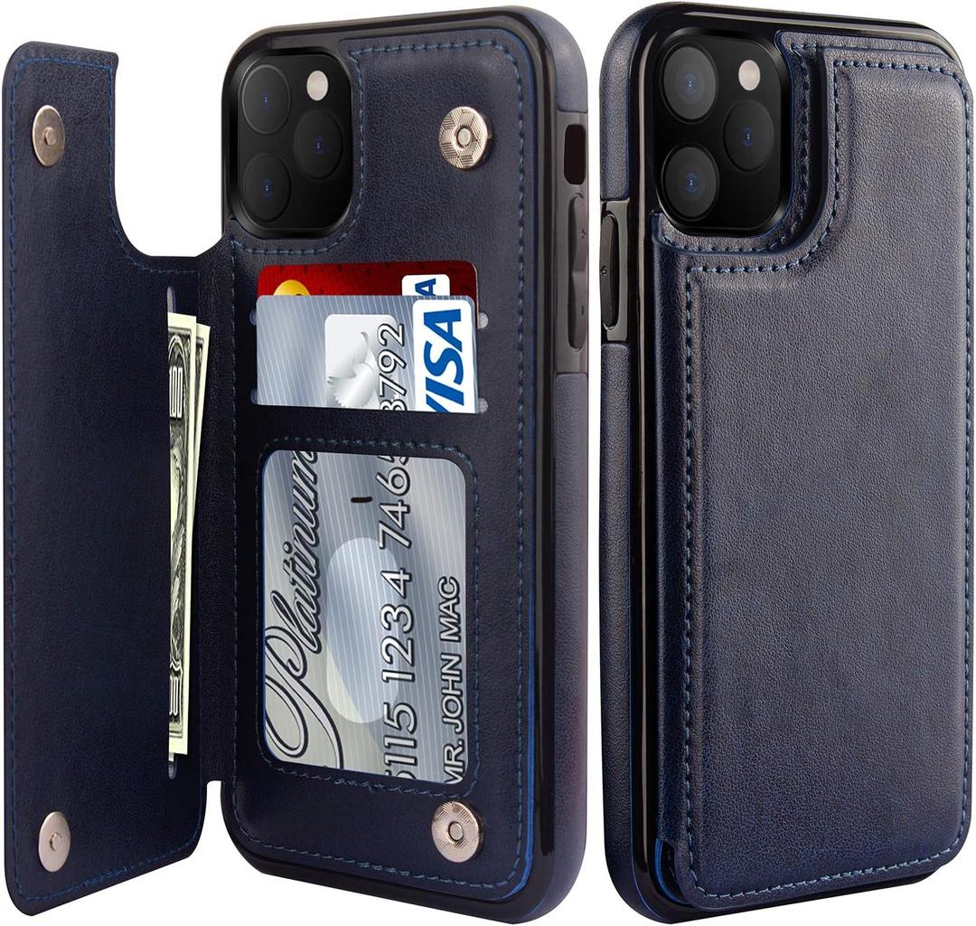 LETO for iPhone 13 Pro Case,Luxury Flip Folio Leather Wallet Cover with Card Slots and Kickstand,Slim-fit Protective Phone Shell 6.1" Navy Blue