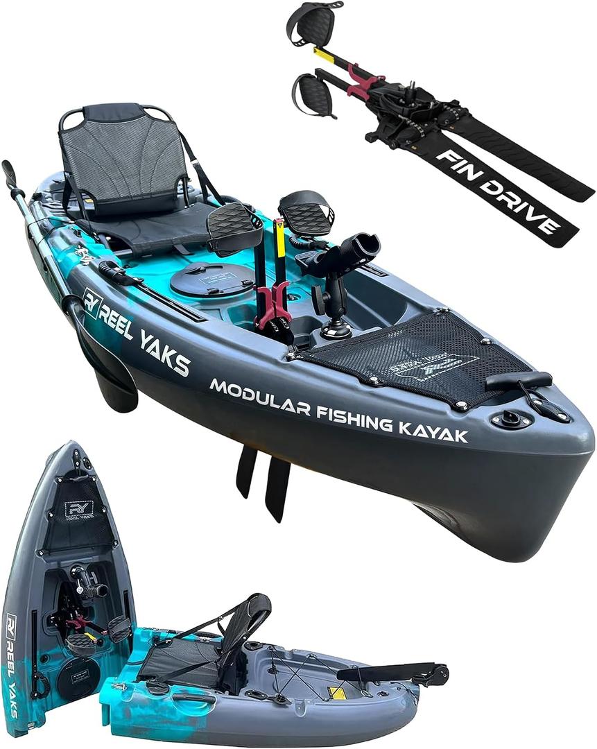 Reel Yaks Raptor Modular Fishing Kayak - 380 lbs Capacity - Pedal Fishing Kayaks for Adults & Youth, Sit on Top, Compact Storage, Lightweight, Easy Transport
