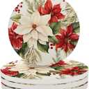 Ceramic Coasters for Drinks Set of 4 - Absorbent Stone Cup Mat with Non-Slip Cork Backing Absorb Spill Coffee Coaster Tabletop Protection for Cup Kitchen Home Decor, Christmas Poinsettia