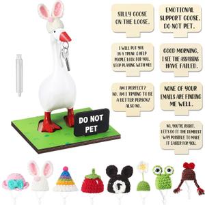 AceOrbit 17 Pcs Magnetic Goose Key Holder Resin Goose Statue with Mini Hats Writable Interchangeable Signs Desk Decor(Fresh)