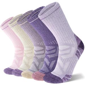 ANTSANG Merino Wool Hiking Socks, Enhanced Breathability, Targeted Cushion Thermal Socks for Men and Women, 5 Pairs(Pink/Purple, M)