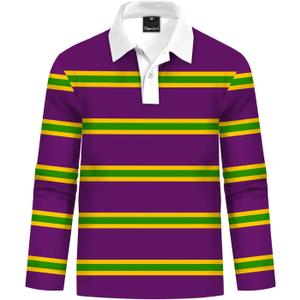 Remimi Kids Valentines Print Polo Shirt Mardi Gras Long Sleeve Collared Shirts 5-14 Years (5-6 years, Purple)