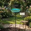 35" Metal Bird Bath for Outside Standing Metal Bird Bath Stake in Ground Iridescent Blue Green Birdbath with Scientifically Designed Color Lure for Birds 12" Detachable Bowl for Garden Patio Yard