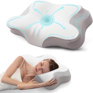 Cervical Neck Pillow for Pain Relief, Contour Orthopedic Memory Foam Pillow,Ergonomic Neck Support Pillow for Side Back Stomach Sleeping with Breathable Cooling Pillowcase