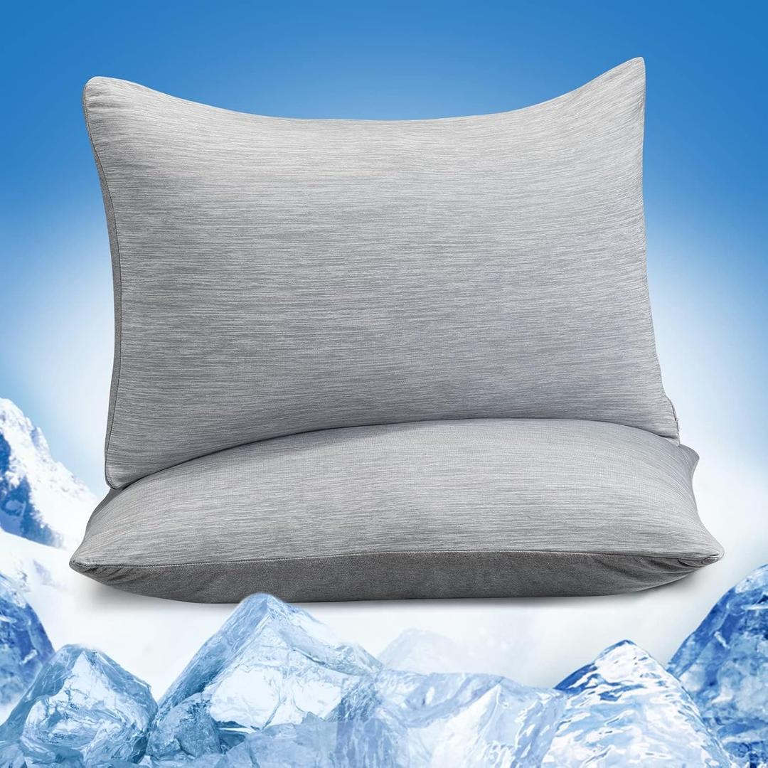 Marchpower Cooling Pillow Cases for Hot Sleepers, Japanese Arc Chill Cooling Pillow Cases 2 Pack, Zipperd Standard Pillow Cases Breathable Skin-Friendly Design Cooling Pillow Case (20 X 26 in)-Gray