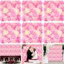 Tigeen 6 Pcs Flower Wall Panels 3D Silk Rose Floral Decorative Faux Flower Wall Background for Wedding Home Decoration Background Shop Party Photo Arrangement(Pink, White, 15 x 15 Inch)