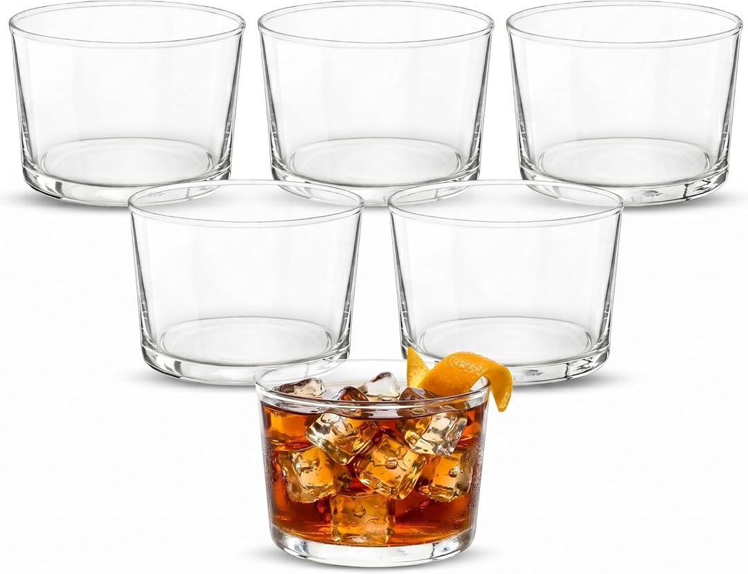 Bormioli Rocco Bodega Mini Tumblers, Set of 6-7.5 Oz Clear Tempered Glass Cups for Water, Wine, Juice & Cocktails - Stackable Small Drinking Glassware for Kitchen & Bar Use