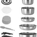 Caannasweis Detachable Nonstick Cookware Set - Stackable Induction Pots and Pans With Removable Handles, Dishwasher Safe - For RV Camping, Oven and Stovetop Use, 5 Pieces (Stainless Steel)