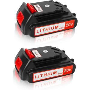 20v Battery for Black+ Decker: 4.0 ah Replacement 20 Volt Max Batteries Compatible with LBXR20 LBXR2020 LBX20 LBXR2520 LB2XR20 - Extended Runtime for Cordless Power Tools Drill 2 Pack