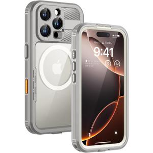 Lanhiem Magnetic for iPhone 16 Pro Max Case, IP68 Waterproof Dustproof Case, [Compatible with Magsafe] [Built-in Screen Protector] Full Body Heavy Duty Rugged Phone Cover 6.9 inch, Natural