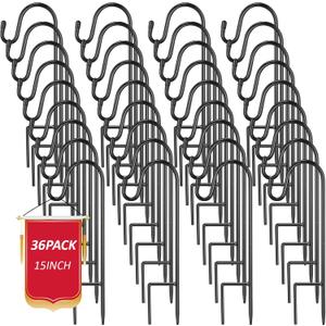 Hicarer 36 Pack 15 Inch Shepherds Hooks Outdoor Plant Hanger Hook Metal Black Garden Bird Feeder Pole for Hanging Solar Lanterns Flower Basket Jars Christmas Lights Wedding Decor