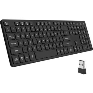 Slim Wireless Keyboard for Mac and Windows, Ultra Quiet Low-Profile Flat Key Board with Full-Size Keys, 2.4GHz Wireless for PC, Mac, Windows 11/10/8/7 (Black-1) 