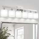 VOLISUN Brushed Nickel Bathroom Light Fixtures, 6-Light Bathroom Vanity Lights Over Mirror, Modern Vanity Light for Bathrooms, Bathrooms Lights Fixtures Over Mirror with Milky White Glass Shades