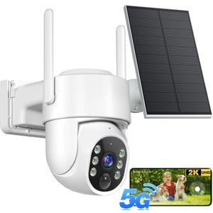 2K Security Cameras Wireless Outdoor, 5G WiFi Cameras for Home Security, 360 PTZ Solar/Battery Powered Outside Cam, 2 Way Talk, Color Night Vision, AI Human Detection for Porch/Garage/Yard