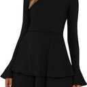 PRETTYGARDEN Womens Fall Fashion 2026 Long Bell Sleeve Mini Sweater Dress Casual Crewneck A Line Knit Short Cocktail Dresses(Black,Small)