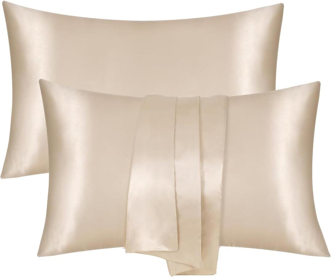 Silk Satin Pillow Cases Standard Size Set of 2 with Envelope Closure Skin & Hair Friendly Gifts for Women Men 20" x 30" Taupe