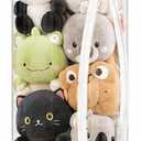 Large Stuffed Animal Storage Tube with Wheels, Tall Toy Organizer with Double Zipper, WhiteClear PET Cylinder Container for Plush Toy Organization, Space Saving Kids Room Storage,Black