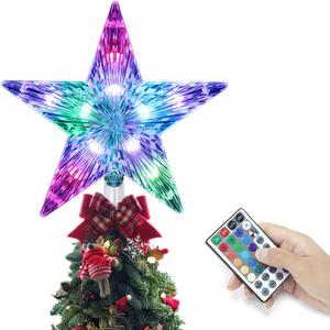 Christmas Tree Topper, KBG LED 20 Light Modes Color Changing 9" Christmas Tree Topper Star Lighted, Remote Controller Multicolor LED Christmas Star USB Powered for Xmas Holiday Party Gift Dcor