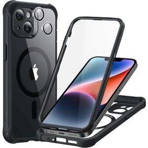 ESR for iPhone 14 Case, Compatible with MagSafe, Full-Body Military-Grade Drop Proof Case with Built-in 9H+ Tempered Glass Screen Protector, Armor Series, Clear Black
