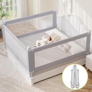 Bed Guard Rail for Toddlers - 1 Minute Quick Assembly & Double Side Lift with Safety Child Lock - Adjustable Height Baby Bed Rails for Queen King Full Size Bed(3 Packs, 78.74×78.74×74.8")
