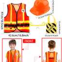 16 Pcs Kid Construction Worker Costume Set Include Construction Vest Hat Goggles and Tote Bag for Kids Halloween (Orange)
