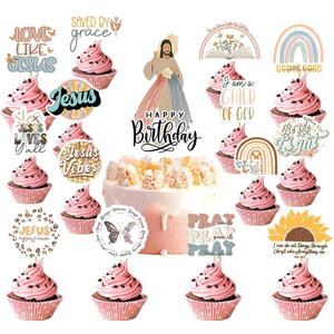 25PCS Bible Verse Cake Topper,Inspirational Christian Verse Cupcake Topper,Religious Jesus Cake Topper for Birthday Cake Party Decoration Supplies