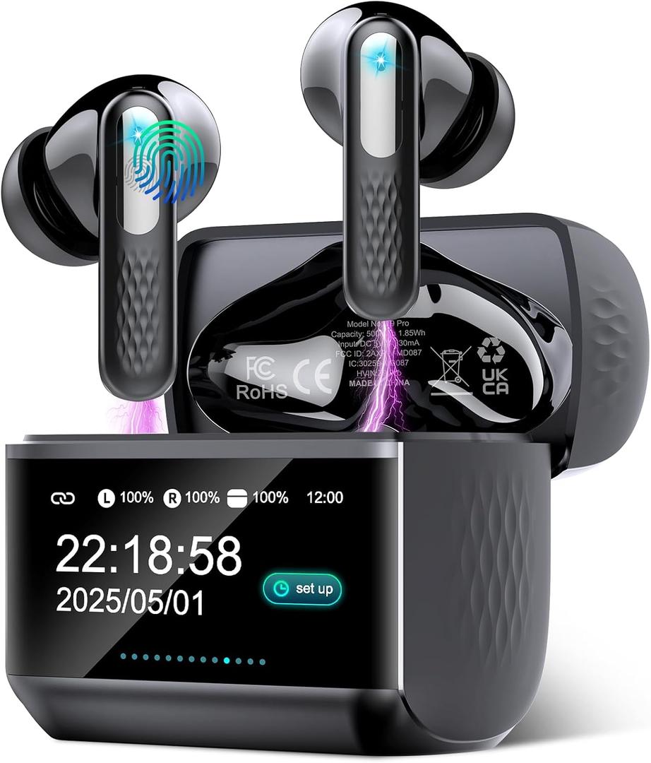 AI Translation Earbuds Real Time, 164 Languages Translator Earbuds with 7 Translation Modes, 3-in-1 Simultaneous Interpretation Headphones with Touch Screen & APP, 48H Translatior Earbuds Black