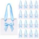 Kolldenn 50 Pcs No DIY Small Gift Bags with Blue Bow Ribbon 4''x2.7''x4.5'' Mini White Paper Thank You Bags Bulk with Handle for Baby Shower Wedding Party Favor Birthday Return Guests