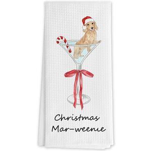 Christmas Dachshund Cocktail Kitchen Towels, Weiner Dog Dachshund Lover Gifts Decorative Hand Towels, Martini Cocktail Lover Gifts Dish Tea Towels for Kitchen Bar Cart, 16x24 Inch
