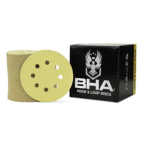 BHA 5" Inch 8 Hole Hook and Loop Sanding Discs for Orbital DA Sanders - 100 Pack (80 Grit)