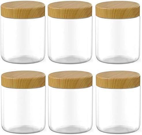 6 Pack 8 Oz Clear Plastic Jars Refillable Kitchen Storage Containers for Dry Food, Coffee, Nuts and More.