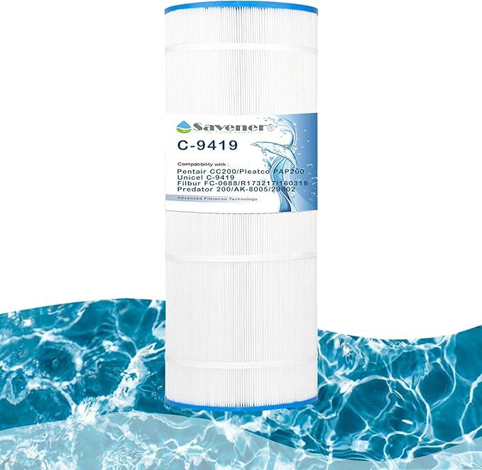 Savener® C-9419 CC200 Pool Filter Cartridge, Replaces Pentair CC200, R173217, 160318, PAP200, Unicel C-9419, Filbur FC-0688, AK-8005, 29902, Predator 200, 200 Sq. Ft, 1 Pack