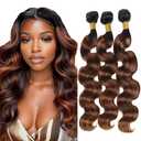 Ombre Body Wave Bundles Human Hair T1b430 Highlight Three Tone Color 4 Mixed With Color 30 Bundles 14 16 18 inch Double Weft Brazilian Remy Hair Extensions for Women (T1BP430 Brown -BD)