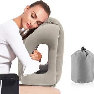 Povinmos Inflatable Travel Pillow, Airplane Neck Pillow for Sleeping, Supports Head and Chin for Airplanes, Trains, Cars and Office Napping with 3D Eye Mask and Earplugs and Portable Drawstring Bag