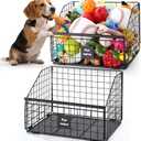2Pcs Dog Toy Basket Metal Chew Resistant Dog Toy Bin Chest Storage Box Wire Organizer Basket for Pet Puppy Cat Food Storage Home Office Kitchen(14.4 x 12.6 x 10 Inches)