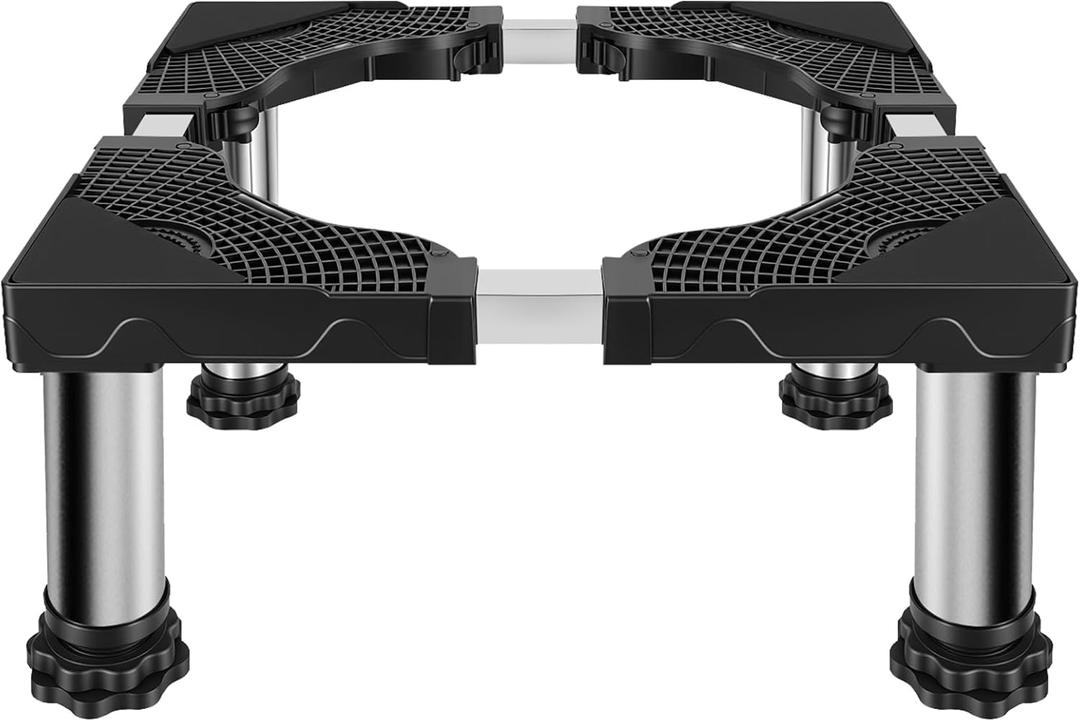 Adjustable Stand for Mini Fridge & AC Unit - 16.5"-25.6" W x 9"-10.6" H 4 Heavy-Gauge Feet Adjustable Refrigerator Base Multi-Functional Washer Dryer Pedestals Holds 340LBS