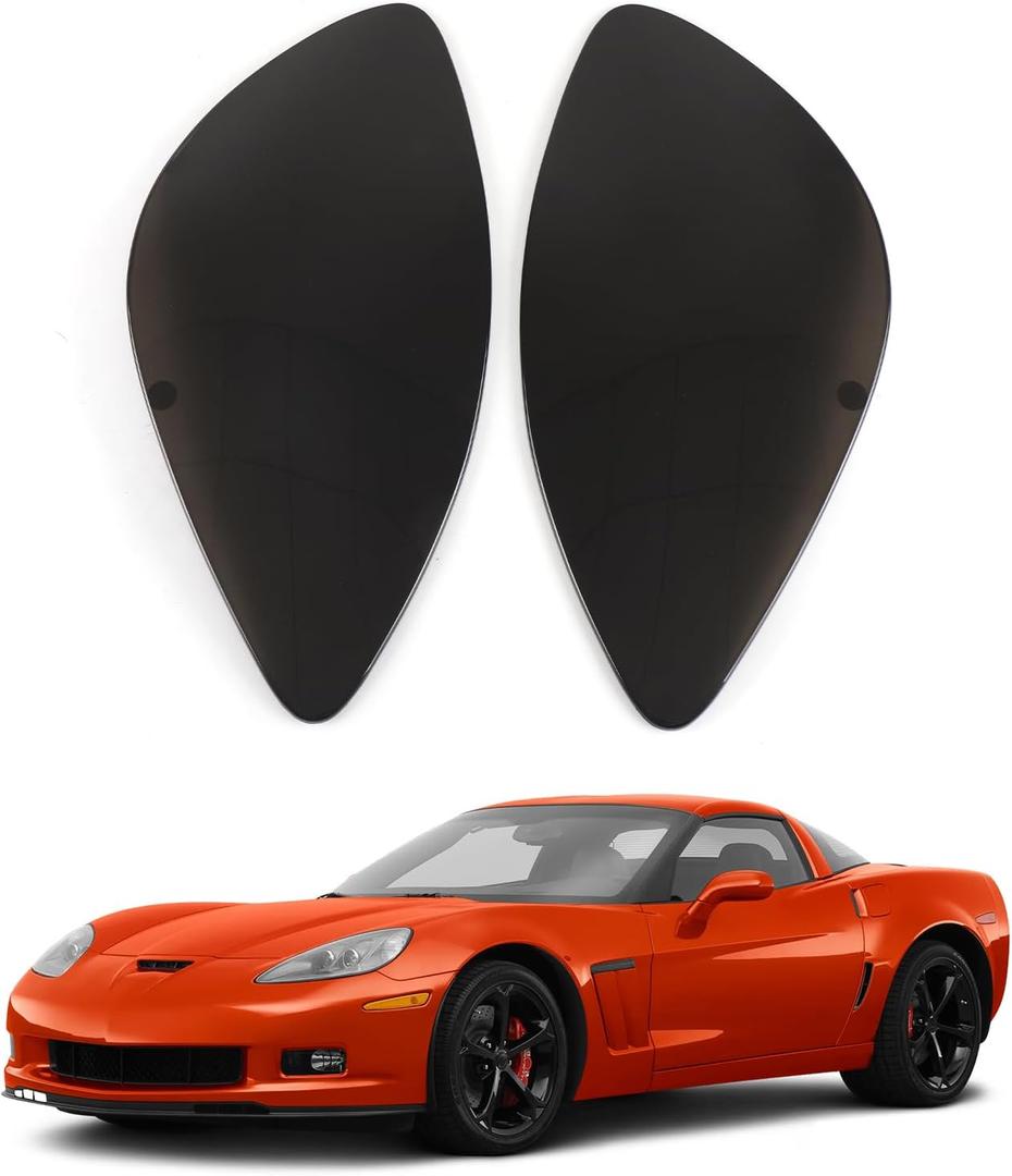 Headlight Cover Compatible with Chevy Corvette C6 2005-2013 Accessories, Blackout Headlamp Guard Cover Bezels, Front Foglight Shell Shade, Smoked Front Headlights Protection Cover, ABS