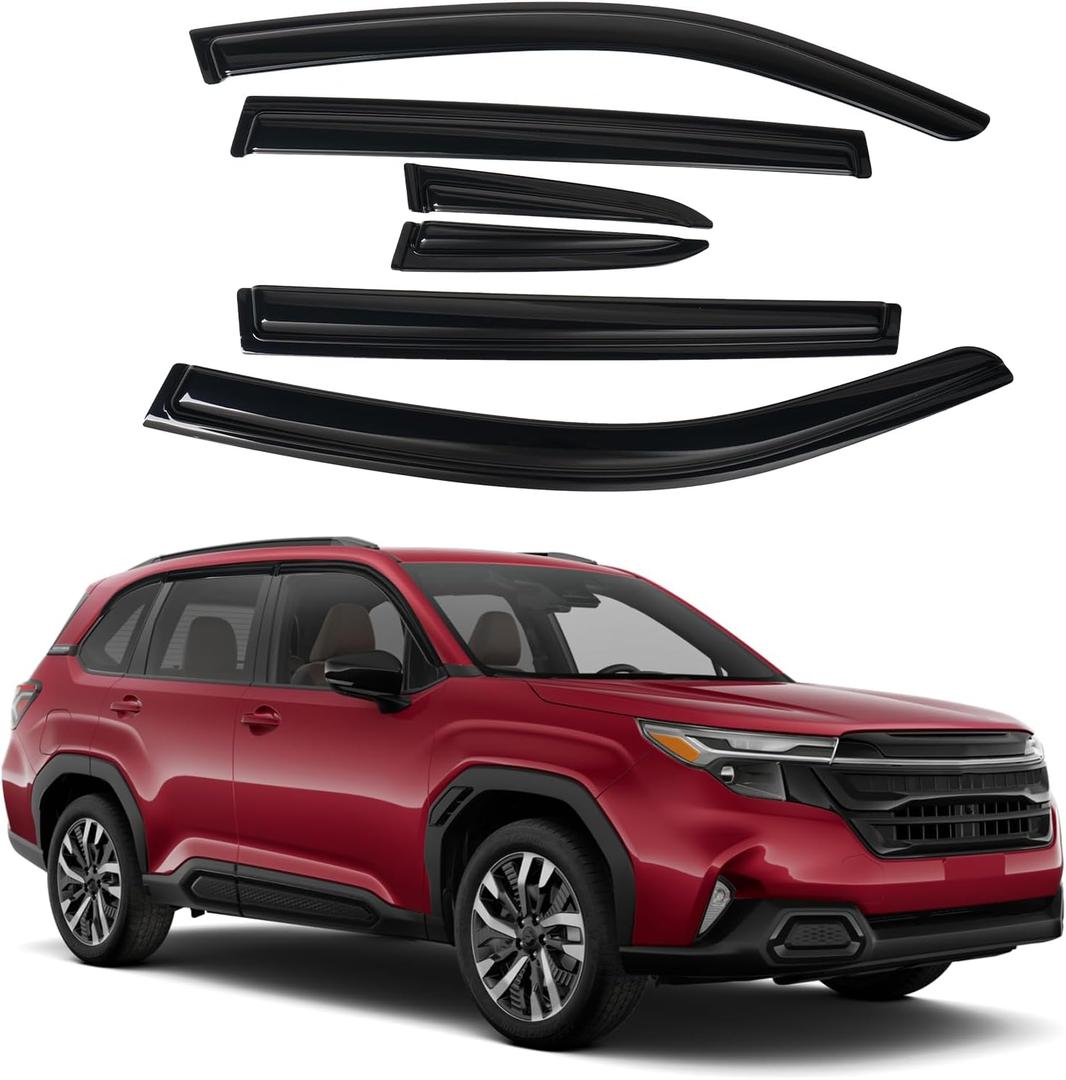 Canvcle Forester Rain Guards - Window Visors for Subaru Forester 2025 2026, 6Pcs, Outside-Mount Tape-On Side Window Wind Deflectors for Forester Accessories, Vent Visors Shades Rainproof Black