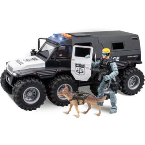 I Diy Police Car Toy - 8x8 Friction Powered with Light and Sounds, Openable Doors, Military Policeman & Dog - Big Wheel Truck, Police Cars for Kids Ages 3-5