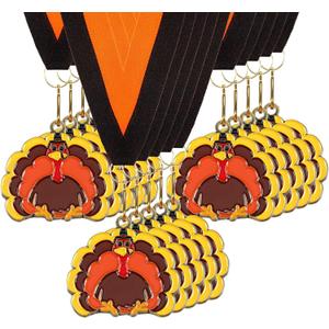 Sasylvia Thanksgiving Turkey Gold Medals 2'' Metal Colorful Turkey Trot Medals with Ribbon Leaves Wreath Great for First Place Thanksgiving Race Awards for Adult Family