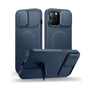 SURITCH for iPhone 13 Pro Max/12 Pro Max Case with Magnetic Camera Slide Cover and Adjustable Kickstand, Compatible with MagSafe, Shockproof Bumper Case Slim Protective Cover 6.7 Inch, Blue