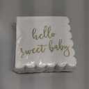 50 Pack White Scalloped Baby Shower Napkins for Girls and Boys, Gold Foil Hello Sweet Baby Decorations (5 x 5 In Scalloped Napkins)