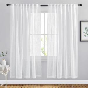 NICETOWN Semi Sheer Window Curtain Panels for Nursery, Rod Pocket & Back Tab Privacy with Light Filter Linen Sheer Window Treatments for Bedroom/Living Room, White, W66 x L72, 2 Pieces