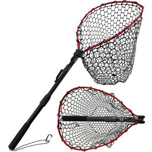 SEASPRO Foldable Rubber Fishing Net with Handle 37 47 Red Blue Telescoping Fish Net - Adjustable Length Lightweigh Collapsible Extendable Fishing Net (upgraded 2-section pole | net depth 50cm)