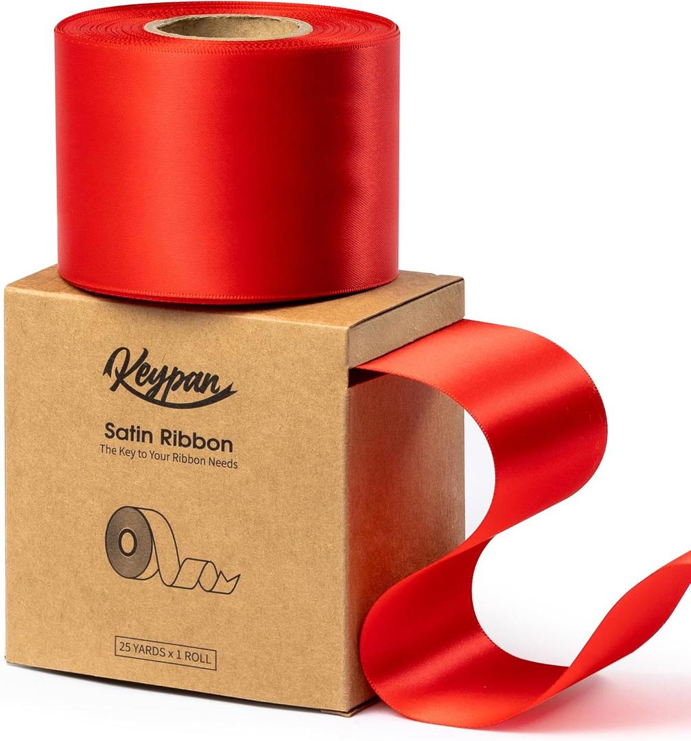 Keypan Red Satin Ribbon 2.5 Inch Double-Faced Ribbons 25 Yards for Christmas Gift Wrapping Flower Bouquet Wedding Paper Bows Invitations Crafts