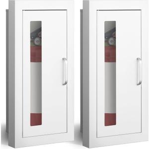 Zonon 2 Pcs Semi Recessed Fire Extinguisher Cabinet Industrial Architectural Wall Cabinet, Door with Handle Version for 10 Pound Dry Chemical Fire Extinguisher White